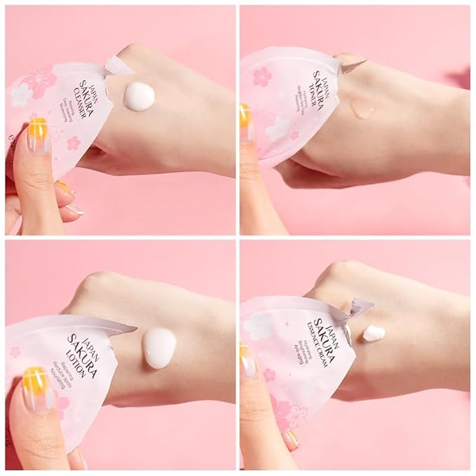 Mini Travel Skincare Products, Mini Travel Items Including Isolation Cream, Face Wash, Serum, Toner, Lotion, Cream, Sakura Mud Mask, Face Skin Care Routine Kit Organic Skin Care Set (VC 70 pieces)