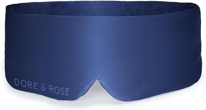 Dore & Rose Deep Sleep Mask Light Blocking, 23 Momme Mulberry Silk Eye Mask, Ultra Soft, Adjustable - Travel Sleeping Mask for Men & Women - Dark Blue