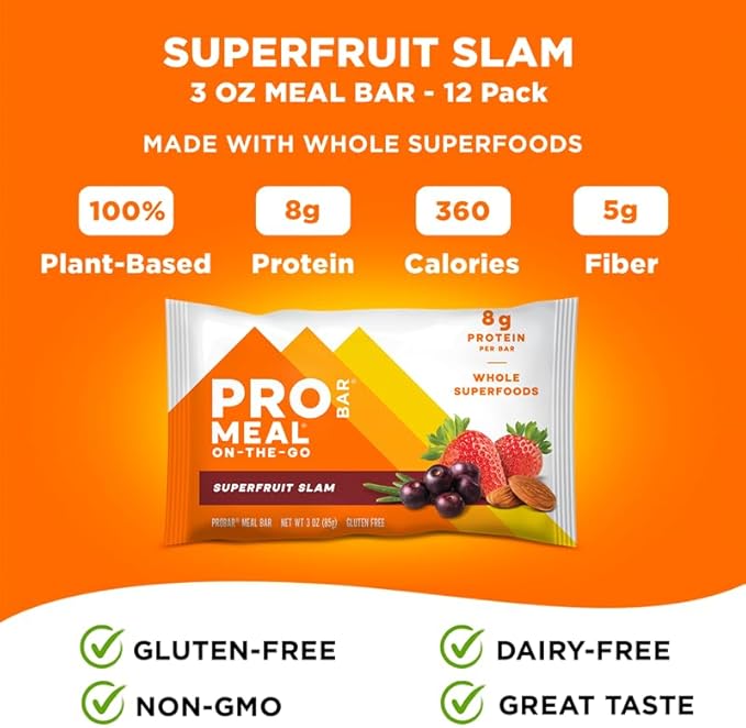 PROBAR - MEAL Bar, Superfruit Slam, Non-GMO, Gluten-Free, Healthy, Plant-Based, Whole-Food Ingredients, Natural Energy (12 Count)