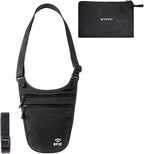 Crossbody Money Belt for Travel Women & Men Hidden, Travel Wallet Pouch - Slim Passport Holde, RFID Blocking Neck Wallet Under Clothes to Protect Cash, Credit Cards and Documents (BLACK)