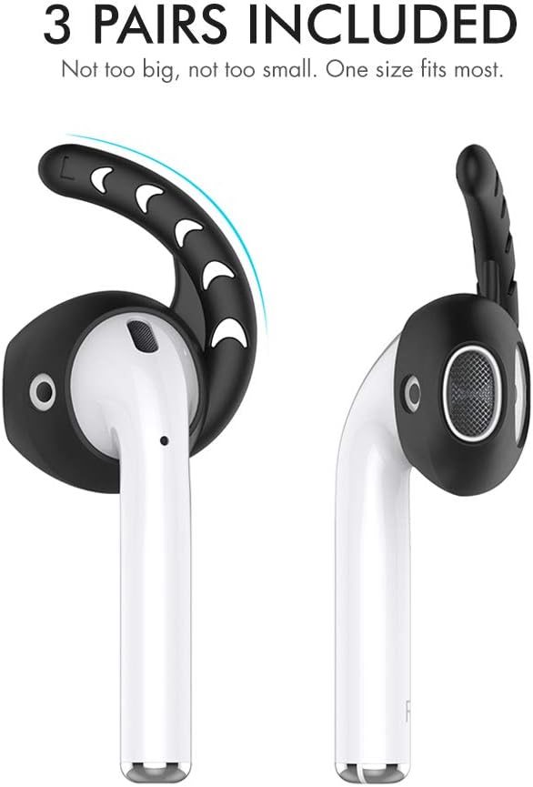 AhaStyle 3 Pairs AirPods Ear Hooks Cover Silicone Accessories Compatible with Apple AirPods and EarPods Headphones(Black,White,Red)
