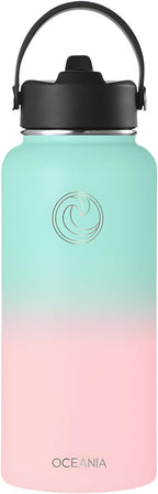 Oceania Flask 32oz Stainless Steel Water Bottle | Modern, Leakproof, Hydro BPA-Free, Insulated Water Bottle with 3 Lids, 3 Straws & 2 Straw Cleaning Brushes | Simple Camping & Hiking Water Bottles