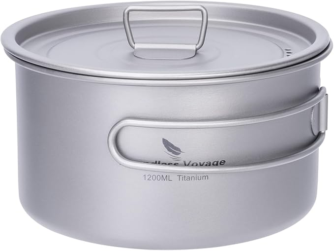 Boundless Voyage Titanium Pot Portable Camping Cookware Lightweight Cooking Pot Set for Outdoor Cooking Traveling Backpacking Hiking Trekking Picnic