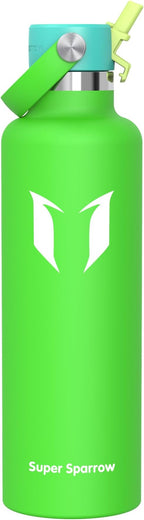 Super Sparrow Insulated Water Bottle - 17 Oz / 25 Oz / 32 Oz - Standard Mouth FlipFlow Flask - BPA Free, Leak Proof Drink Bottle- Ergonomic Straw Water Bottles for Work, Gym, Travel, Sports