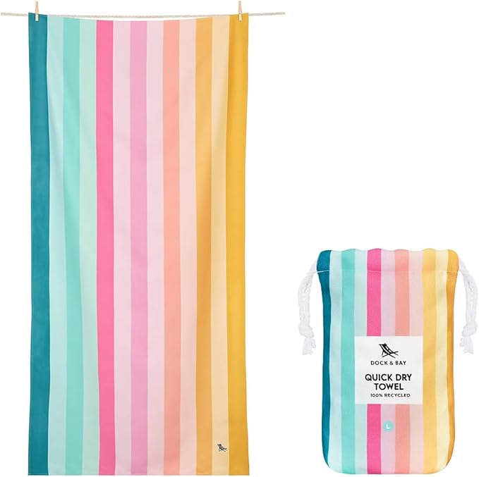 Dock & Bay Beach Towel - Quick Dry, Sand Free - Compact, Lightweight - 100% Recycled - Includes Bag - Rainbow Shores - Set of 6 - Large (160x90cm, 63x35)