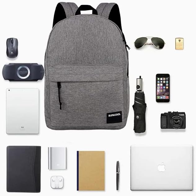 SUPACOOL Casual Laptop Backpack for Men and Women, Backpack for College, USB Charging Port, Lightweight Pack Back(Light grey)