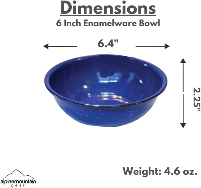 Enamelware for Camping and Backpacking - Enamel Cookware Gear Essentials for Camping and Backpacking (Made by Caddis Sports) (6 Inch Bowl (4 Pack))