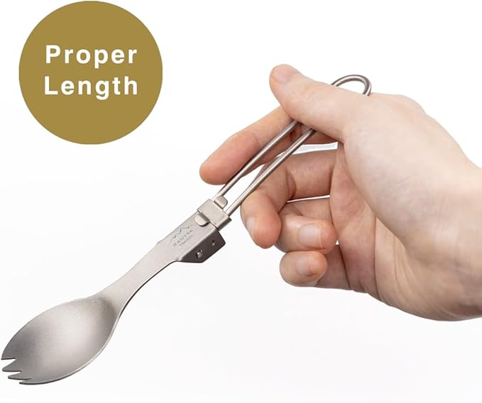 SANTTA Portable Titanium Foldable Eating Utensils with Pouch and Carabiner for Backpacking, Hiking, Camping and Traveling