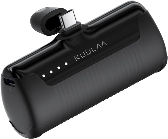 Kuulaa Portable Charger USB C Power Bank 4500mAh Small Portable Phone Charger Android Compact Plug in Battery Pack Portable Compatible with iPhone 15, Samsung Galaxy, Moto, LG, Pixel, Black