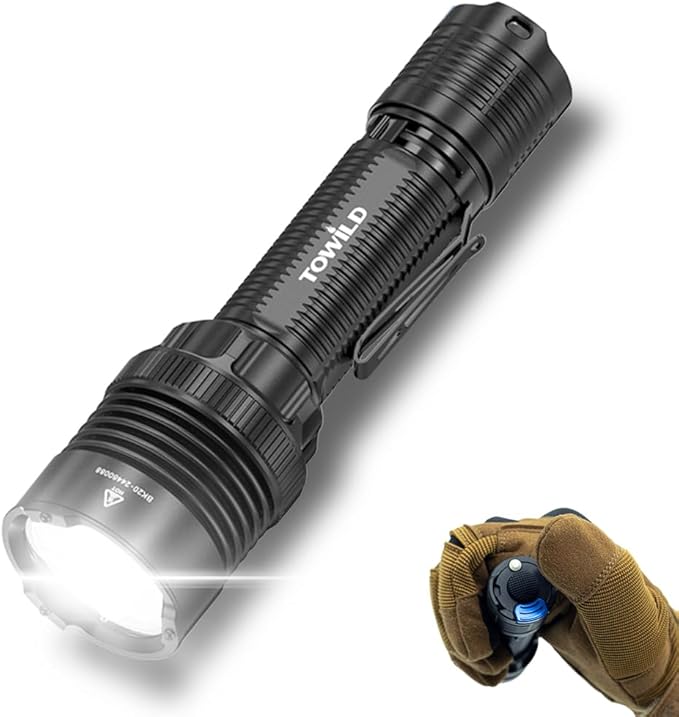 towild BK20 Tactical Flashlight,Bright 5100 High Lumens LED Flashlights,Rechargeable and Waterproof Flashlights,Powerful Handheld Flash Light for Hiking, Camping, Outdoor Activities (Black)