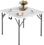 FDW 34" Folding Card Table Plastic Table Portable Square Height Dining Table Perfect for Party and Parties Backyard Events, White
