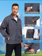 Mens Windbreaker Jackets Lightweight Packable Windproof for Casual Hiking Outdoor