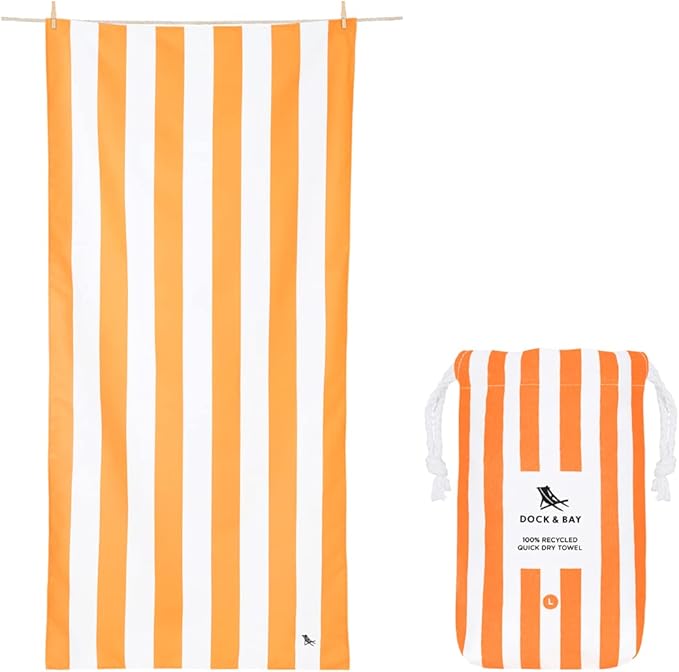 Dock & Bay Beach Towel - Quick Dry, Sand Free - Compact, Lightweight - 100% Recycled - Includes Bag - Cabana - Ipanema Orange - Large (160x90cm, 63x35)