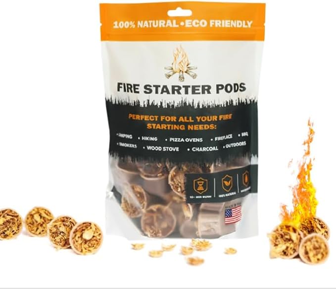 Fire Starter Pods (50 Pack) – Natural Fire Starters for BBQ, Fire Pits, Campfires | Long-Lasting, Eco-Friendly, Made in USA