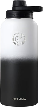 Oceania Flask 32oz Stainless Steel Water Bottles | Modern, Leakproof, Vacuum Insulated with 3 Lids, 3 Straws & 2 Straw Cleaning Brushes | Simple Lightweight Camping & Hiking Hydration Canteens