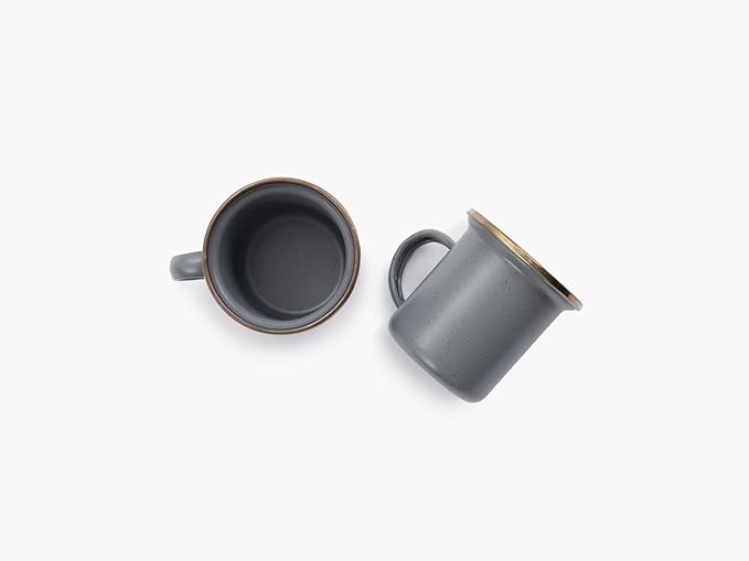 Barebones 5-Ounce Enamel Espresso Cup Set of 2 - Small Coffee Mug and Tea Cup - Stainless Steel Rim Camping Mug for Indoor and Outdoor Use (Slate Gray)