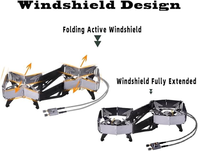 Foldable Dual Head Burner Camping Stove,BRS-32 Portable Windproof Backpacking Furnace Free Adjustable Control Gas Stove for Outdoor Cooking