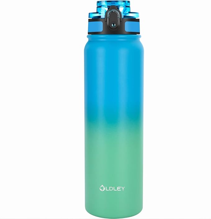 OLDLEY Insulated Water Bottle 32oz Water Bottles with Straw, Stainless Steel Water Bottle with 3 Lids, Double Wall Vacuum Bottles for Adult,Sports Bottles for School Travel,Tropical Rainforest