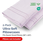 Queen Pillow Cases Set of 2 - Ultra Soft Hotel Quality Pillowcase Covers - Comfy Bedding for Women, Men, Kids and Teens - Machine Washable Pillow Protectors - 2 Pieces Set - Queen Size Light Lavender