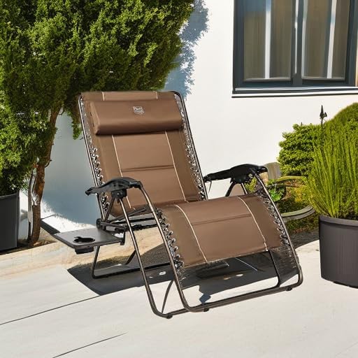 TIMBER RIDGE Oversized Zero Gravity Chair, 33In Wide XXL Zero Gravity Reclining Chair with Side Table, Full Padded Lounge Chair for Outdoor Camping Patio Lawn, Heavy Duty Supports 500lbs, Brown-1 Pack