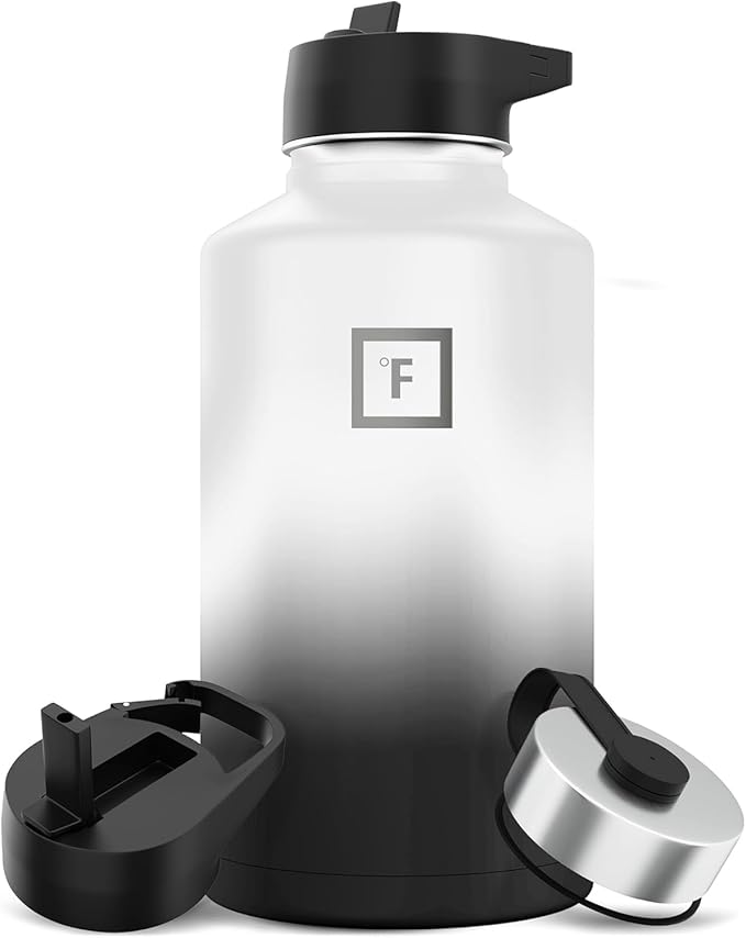 IRON °FLASK Camping & Hiking Hydration Flask with 3 Lids - Stainless Steel, Double Walled & Vacuum Insulated Water Bottle - Leak Proof & BPA Free (Day & Night, Straw - 64 oz)
