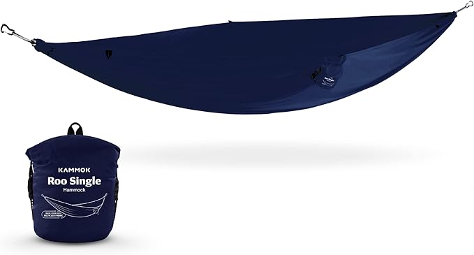 KAMMOK: Roo Single Hammock | Made from Strong & 100% Recycled Water Resistant Ripstop Fabric | Comfortable, Packable, Lightweight (Lifetime Adventure Grade Warranty), Midnight Blue