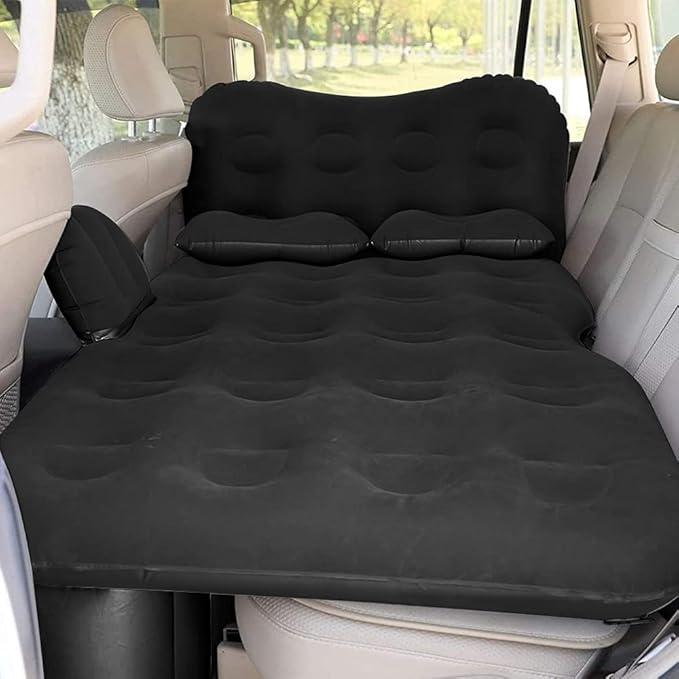 SAYGOGO Inflatable Car Air Mattress Travel Bed - Thickened Car Camping Bed Sleeping Pad with Air Pump 2 Pillows for Car Tent SUV Sedan Pickup Back Seat - Black