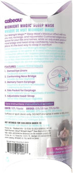 Cabeau Midnight Magic Sleep Mask – Adjust Padded Nose Strip to Block or Blackout Light - for Home and Travel - Soft Plush Fabric – Eye Liners Keep Fabric Away from Eyelids - Memory Foam Earplugs