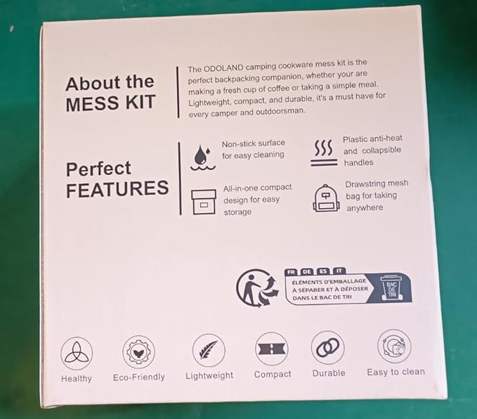 Odoland 15pcs Camping Cookware Non-Stick Lightweight Camping Pots and Pans Set with Plastic Plates Bowls Soup Spoon for Camping, Backpacking, Outdoor Cooking and Picnic