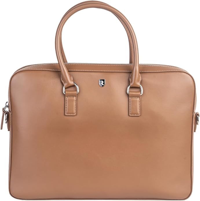 REV_UP! Premium Leather Business Briefcase, Executive Laptop Bag with Dual Handles, Professional Office Document Carrier