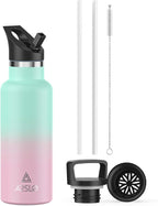 Stainless Steel Double Wall Water Bottles, Vacuum Insulated Bottle With Straw Lid, Insulated Water Bottle Keeps Water Cold for 24 Hours, Hot for 12 Hours, Hiking, Sports