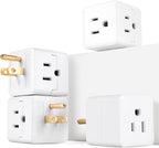 3 Outlet Wall Adapter UL Listed 3 Outlet Power Cube Tap, 3-Prong Outlet Splitter, Multi Plug Outlet Grounded Indoor, 3 Way Plug Adapter, Outlet Extender for Home or Travel (White, 3 Pack)