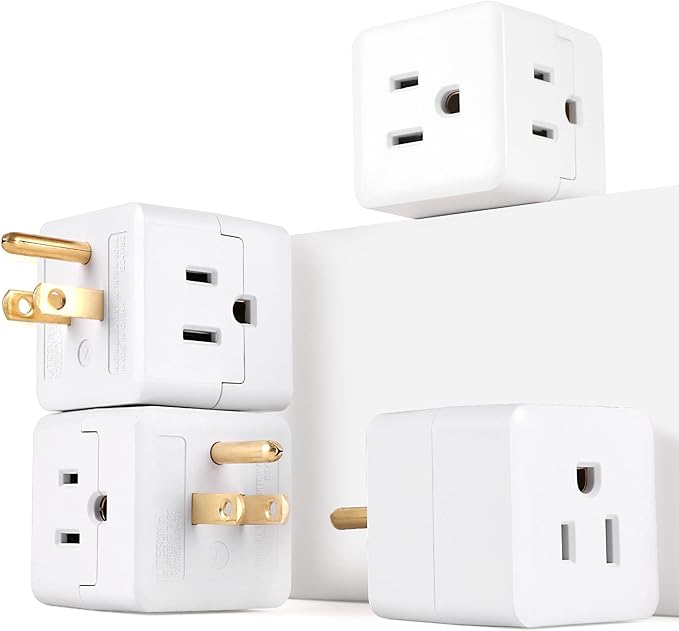3 Outlet Wall Adapter UL Listed 3 Outlet Power Cube Tap, 3-Prong Outlet Splitter, Multi Plug Outlet Grounded Indoor, 3 Way Plug Adapter, Outlet Extender for Home or Travel (White, 3 Pack)