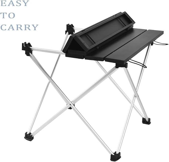 Grope Portable Camping Table with Aluminum Table Top, Folding Beach Table Easy to Carry, Prefect for Outdoor, Picnic, BBQ, Cooking, Festival, Beach, Home (Black-L)