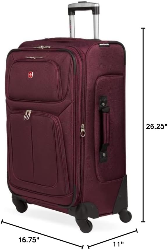 SwissGear Sion Softside Expandable Luggage, Merlot, Checked-Medium 25-Inch