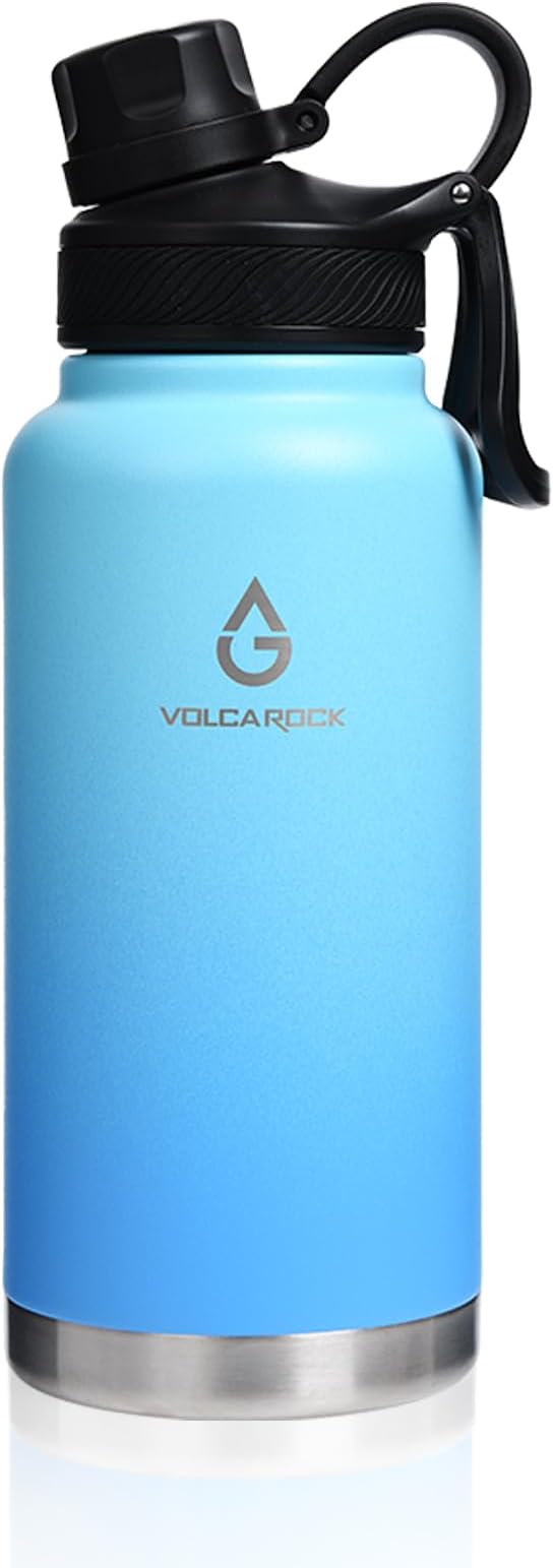 Modern Water Bottle with Straw Lid Dustproof, 3 Lids Vacuum Insulated Stainless Steel Metal Thermos, Reusable Leak Proof BPA-Free Flask for Gym, Travel, Sports-32 Oz Gradient Blue