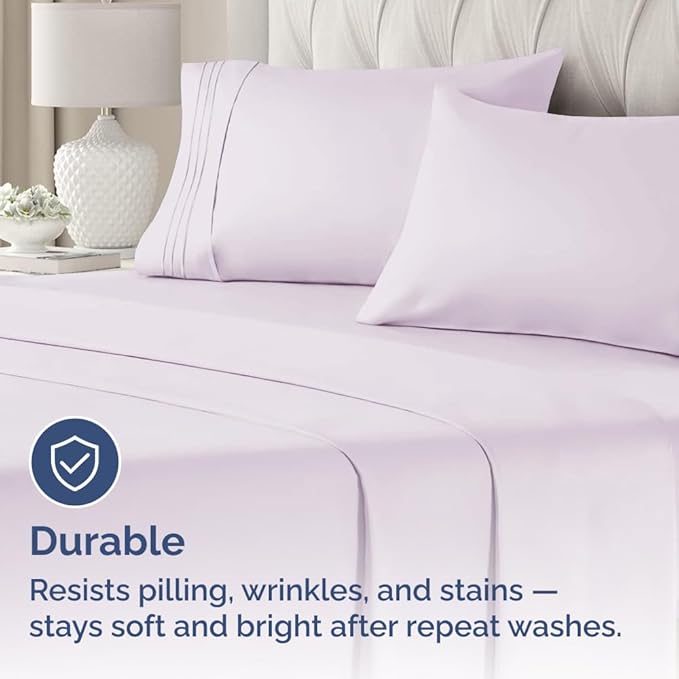 CGK Unlimited Queen Size Microfiber Pillowcase Set of 4 - Soft, Premium Quality, Machine Washable, Light Lavender
