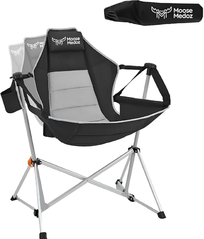 Hammock Camping Chair – Folding Swing Chair with Headrest & Cup Holder, 300 lbs Support, Breathable Mesh, Portable & Lightweight for Outdoor, Camping, Fishing, Patio & Travel