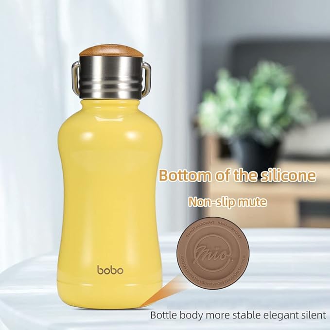 YOHKOH Mini Insulated Water Bottle With Bamboo Lid - 8.8oz Small Vacuum Insulated Water Bottle for Women Kids, 12 Hrs Hot & 24 Hrs Cold Stainless Steel Thermos Leak-Proof BPA-Free (8.8oz,Yellow)