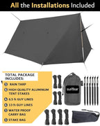 Sunyear Hammock Rain Fly Waterproof - Premium Hammock Tarp with Doors to Stay Warm and Dry in All Seasons | Portable and Lightweight Camp Rain Fly with All Installations Included | 11 Ft / 2lbs