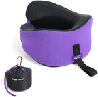 C CUSHION LAB Travel Pillow, Award-Winning Patented Ergonomic Design for Chin & Neck Support Memory Foam Neck Pillow, Compact Airplane Pillow for Traveling, Flight, Car (Royal Purple, Large)