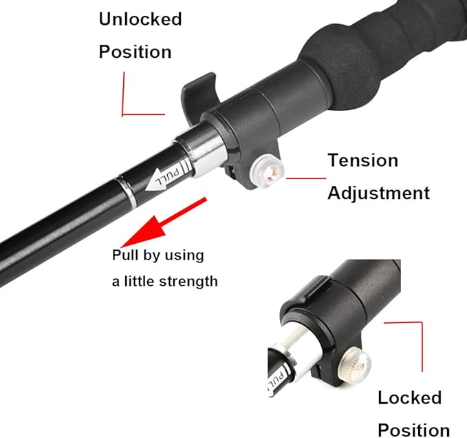 Aluminum Collapsible Ultralight Travel Trekking Hiking Pole for Men and Women (Fits 5'3" - 6'2")