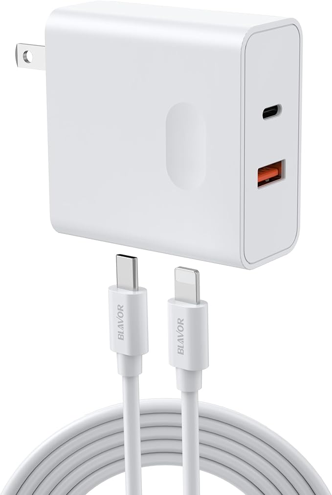 BLAVOR USB C Charger, 20W Dual Port USB Fast Wall Charger with Cable for iPhone, Galaxy, iPad and More