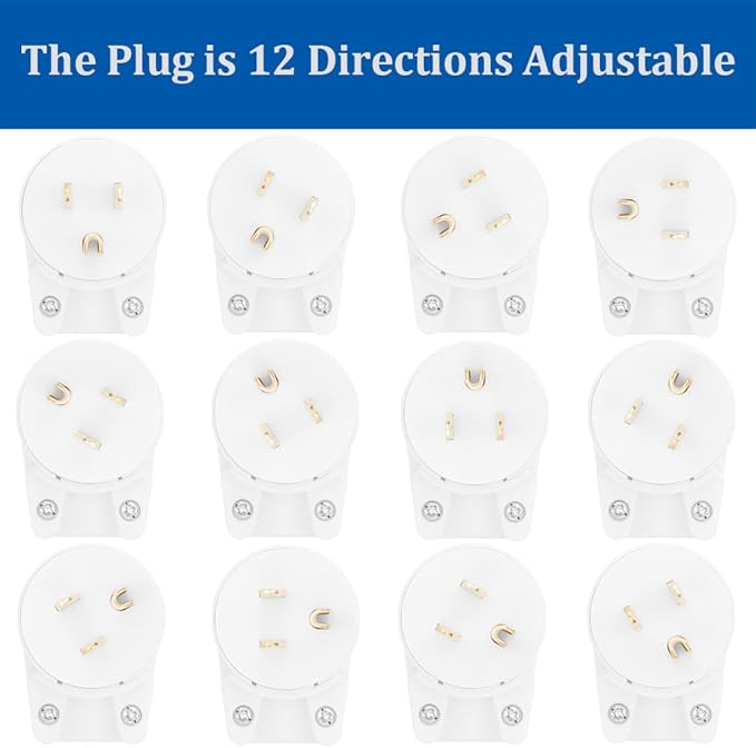 (3PACK) ETL Listed 90 Degree USA Canada Male Plug Nema 5-15P 3 Pole Angle DIY Plug, 15A 125V USA 3Pin Right Angle AC Plug, Nema 5-15P Angled Rewireable AC Plug White