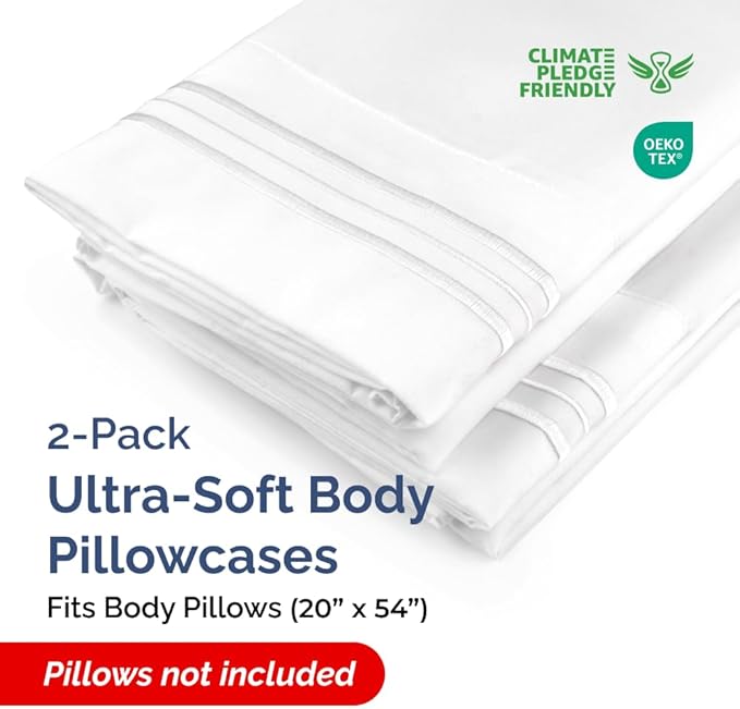 Long Pillowcases - Body Pillow Cover - Long Pillow Insert for Sleeping, Side Sleepers - Soft & Breathable Body Pillow Case with Envelope Enclosure - Comfy, Cozy & Machine Washable - 20" x 54" (White)