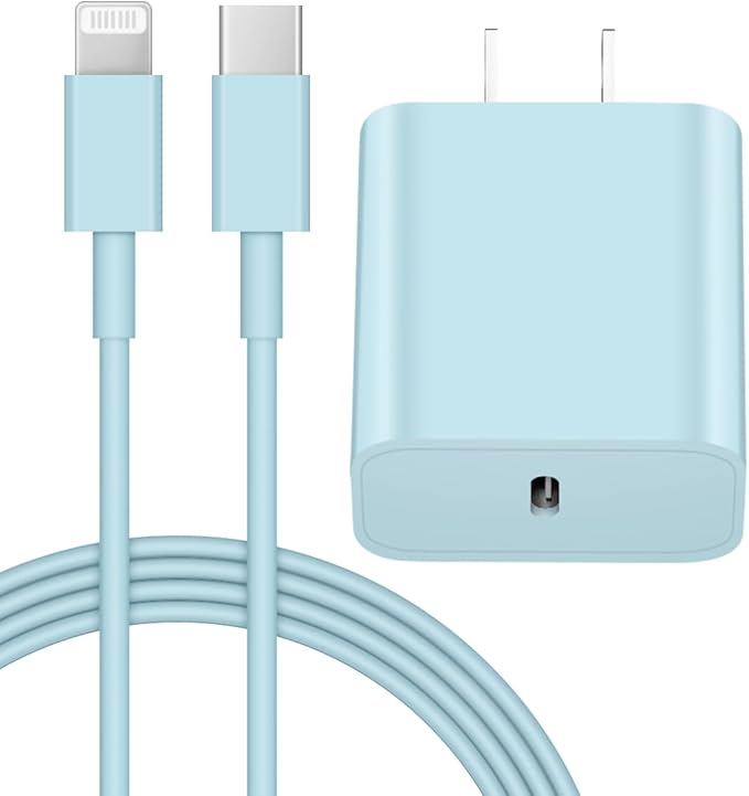 iPhone 14 13 12 Fast Charger 20W PD USB C Wall Charger with 6FT Fast Charging Cable for iPhone 14/14 Pro/14 Pro Max/14 Plus/13/12/11/Pro/Pro Max/Mini/Xs Max/X, iPad - Blue