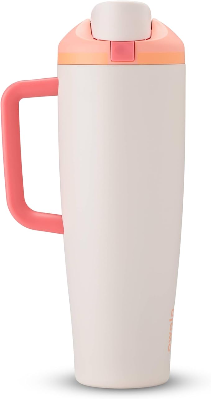 Owala FreeSip Tumbler Insulated Stainless Steel Water Bottle with Built-in Straw and Side Handle, For Travel, Work, School, and Sports, 40oz, BPA Free, Leak Proof, Sparkling Sherbet