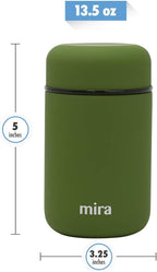 MIRA Insulated Food Jar Thermo for Hot Food & Soup, Compact Stainless Steel Vacuum Lunch Container for Meals To Go - 13.5 oz, Olive Green