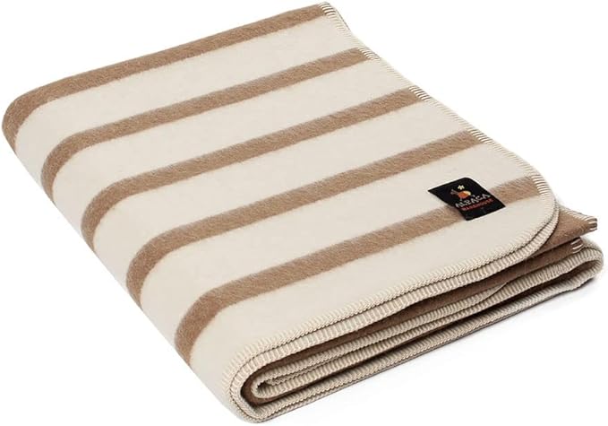 Thick Alpaca Wool Blanket Heavyweight for Camping Outdoors or Using Indoors | Soft Peruvian Alpaca Wool Blankets (Soft Camel/Ivory, Twin)