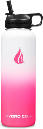 HYDRO CELL Stainless Steel Insulated Water Bottle with Straw - For Cold & Hot Drinks - Metal Vacuum Flask with Screw Cap and Modern Leakproof Sport Thermos for Adults (White/Pink 40oz)